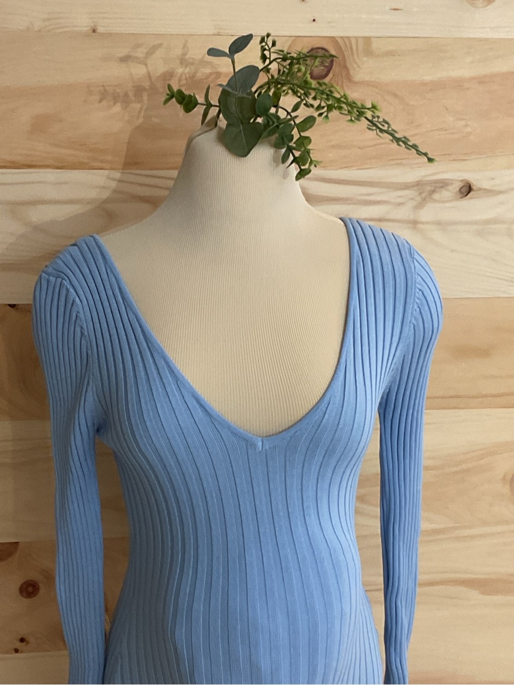 Pinkblush Light Blue Ribbed V-Neck Sweater - Picture 3 of 10